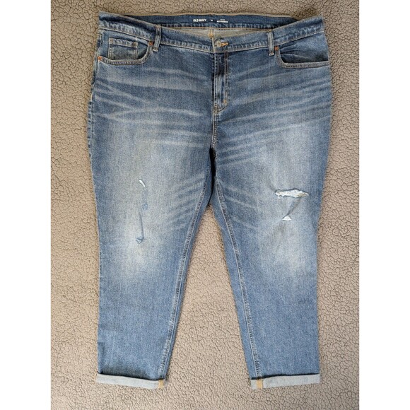Old Navy Boyfriend Jeans Size 18 Mid Rise Distressed Holes Blue Stretch Denim - Picture 1 of 11